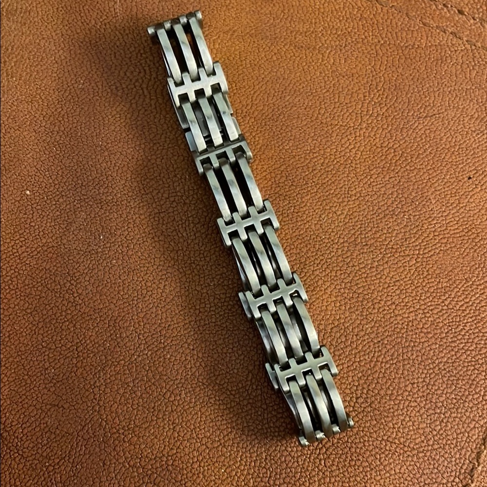 Men Stainless Steel Bracelet All Silver Mechanical H Link Industrial 8 Inch